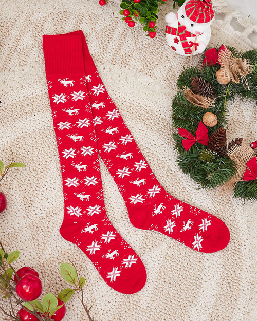 Жіночі різдвяні шкарпетки Royalfashion вище коліна червоного кольору