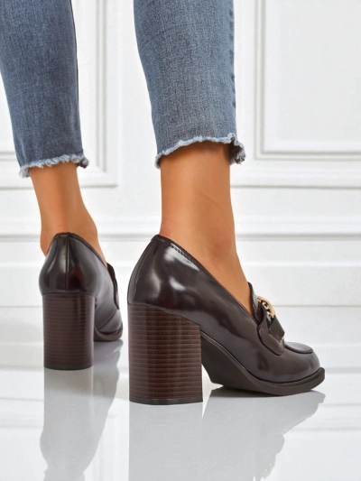 Loafers dámské Persephone Nero na podpatku ekologická kůže zlatá spona