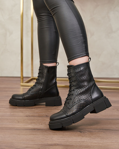 Чорні жіночі ажурні чоботи Rolika