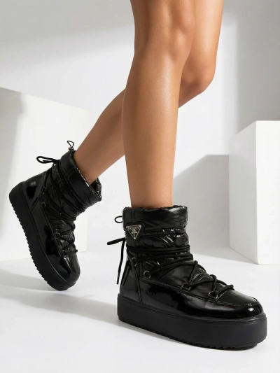 Royalfashion Dámské nazouvací boty a'la snow boots v černé barvě Vevnose