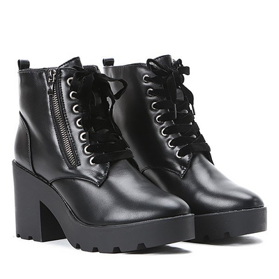 Czarne botki na grubej podeszwie - Obuwie