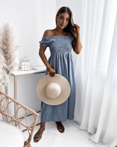 Dlouhé dámské šaty a'la hiszpanka v modré barvě- Oblečení