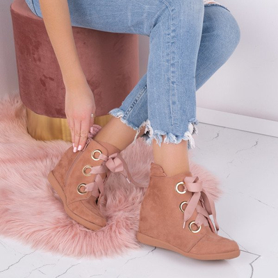 Różowe sneakersy wiązane wstążką Andi- Obuwie