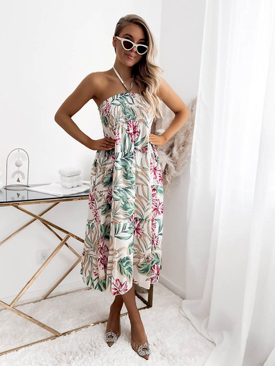 Bílé dámské midi šaty s květinovým vzorem - Oblečení