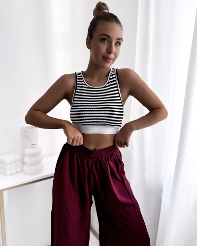 Royalfashion Bordó dámské kalhoty culotte 7/8
