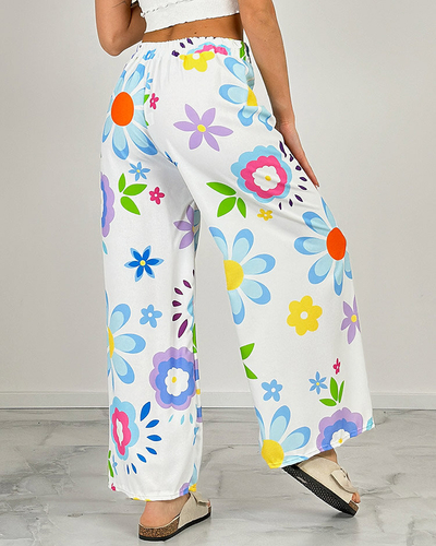 Royalfashion Dámské široké kalhoty z květinové látky