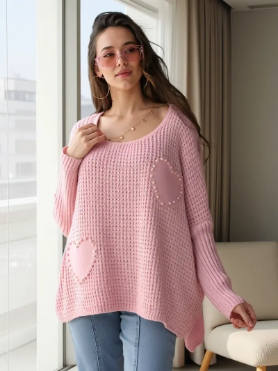 Royalfashion Dámský oversized akrylový svetr se srdíčky