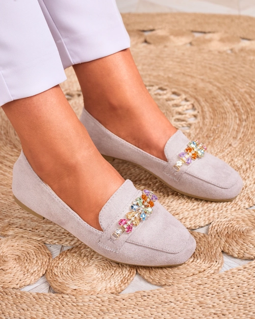 Royalfashion Світло-сірі жіночі мокасини з кристалами Olkeri