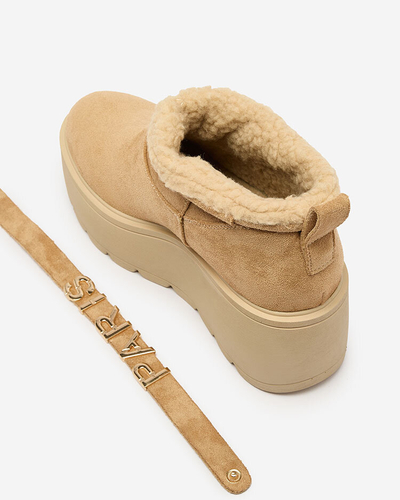 Royalfashion Světle hnědé dámské boty a'la snow boots s ornamentem Parisela