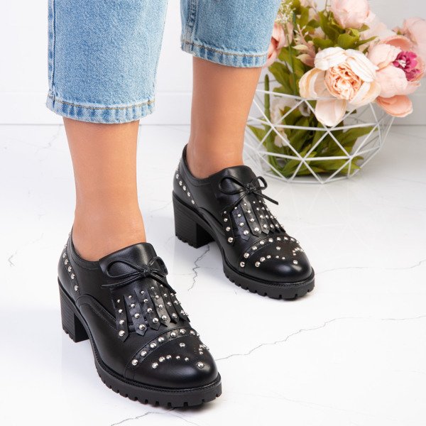 Czarne półbuty na grubym słupku Kolorado - Obuwie