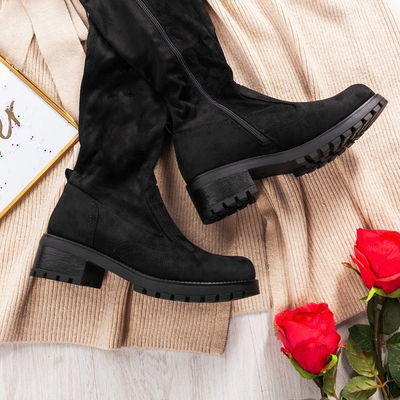 Černé vysoké stehýnka Tyffaea přes kolenní boty - Obuv 1