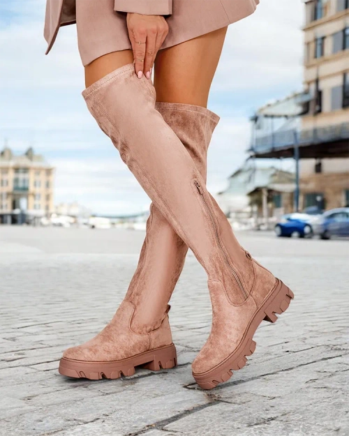 Жіночі плоскі високі чоботи на коліно Royalfashion Vianas