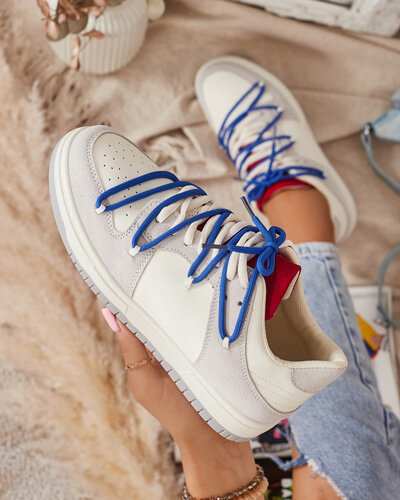 Bílo-šedé dámské sportovní tenisky s tmavě modrými tkaničkami Olierinc - Obuv