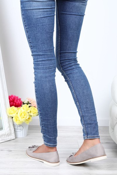 Szare mokasyny z frędzelkami Ellie- Obuwie