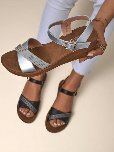 Royalfashion Dámské sandály na klínku s kamínky Allona