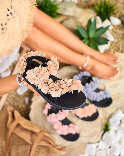 Royalfashion Béžové dámské sandály s květy Alferroy