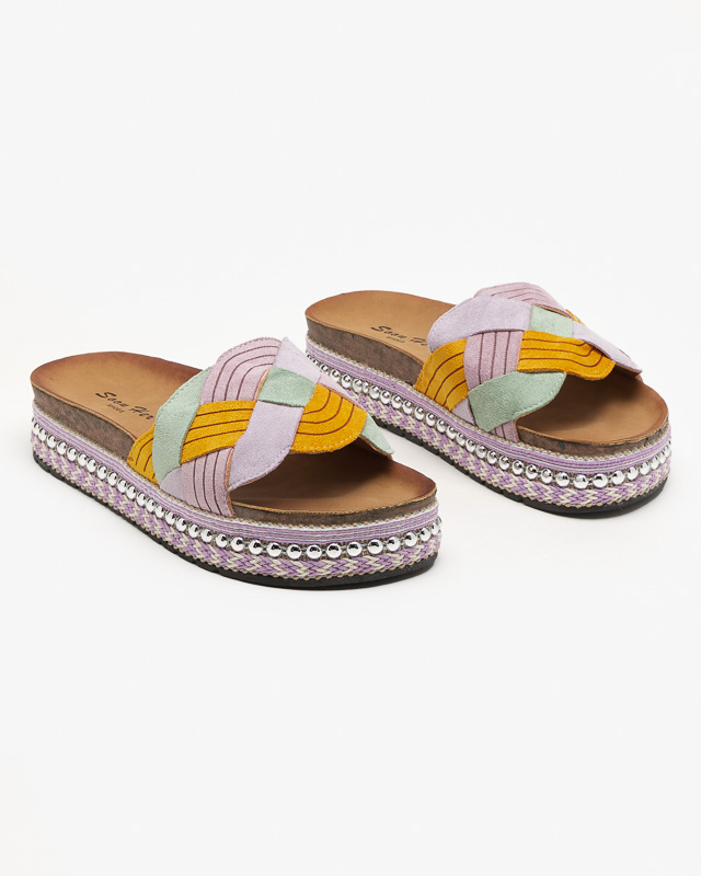 Fialové dámské pantofle na silné podrážce Cekolina - Obuv