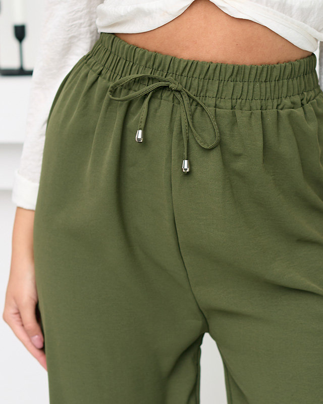 Dámské zelené široké palazzo kalhoty. Oblečení