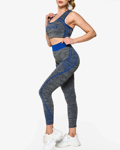 Сірий жіночий спортивний комплект з кобальтовими вставками - Одяг