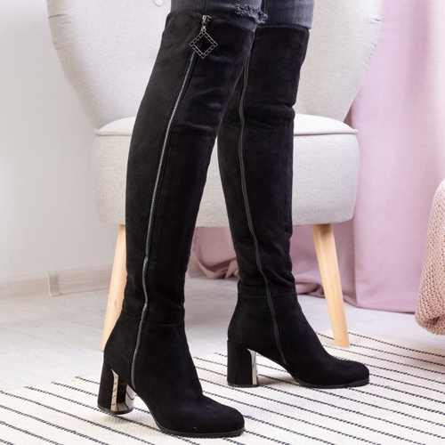 Чорні ботфорти з еко-замші на вищому каблуці Slavonea - Взуття