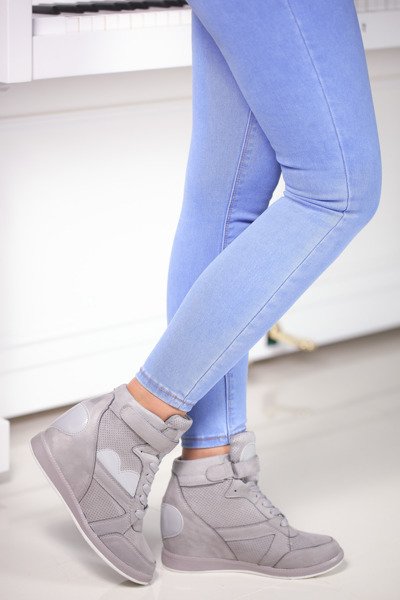 Szare sneakersy na koturnie - Obuwie