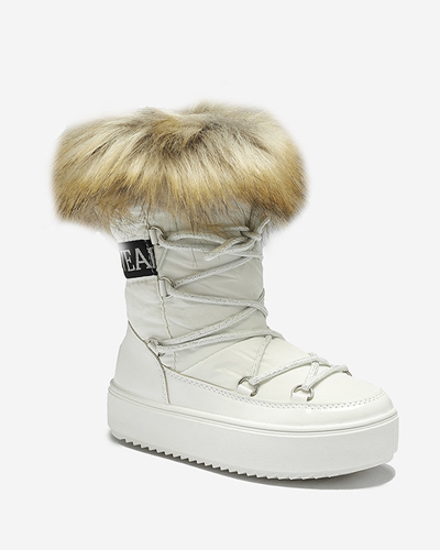 Bílé dětské nazouvací boty a'la snow boots s kožíškem Asika - Obuv