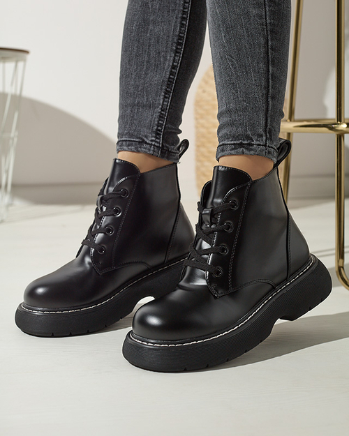 Чорні жіночі черевики з екошкіри на суцільній підошві Tarrafa - Взуття