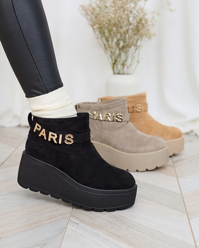 Royalfashion Чорні жіночі черевики а-ля снігоступи з орнаментом Parisela