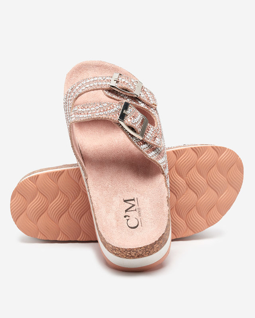 Рожеві жіночі шльопанці з фіанітами Laluda