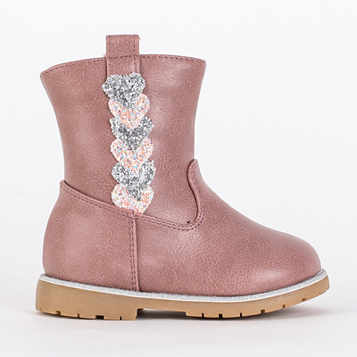 Růžové dívčí kozačky s ozdobným svrškem Nokimi-Shoes