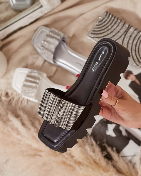 Чорні жіночі тапочки з фіанітами Emkoy - Взуття