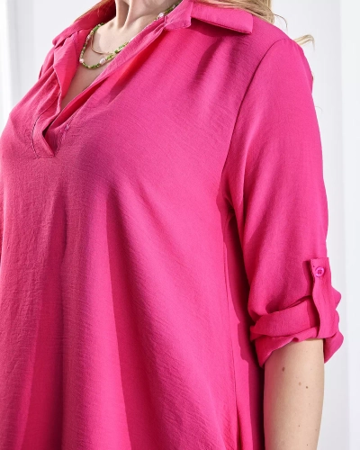 Fuchsiová dámská dlouhá oversize tunika s kapsami - Oblečení