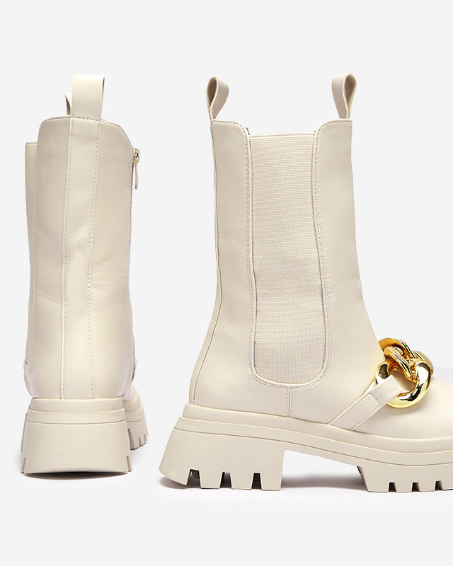 Dámské kozačky s řetízkem v béžové barvě Evves- Obuv