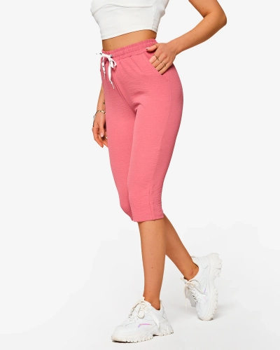 Tmavě růžové dámské látkové šortky 3/4- Oblečení