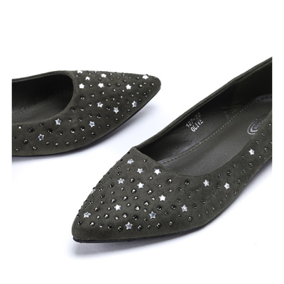 Ciemnozielone baleriny ze spiczastym noskiem Mariane - Obuwie