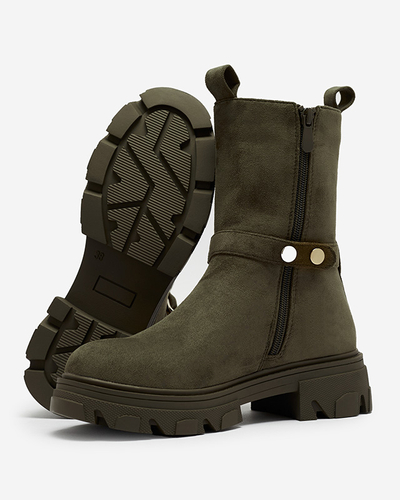 Жіночі темно-зелені чоботи з екозамші з ланцюжком Mefrika- Взуття