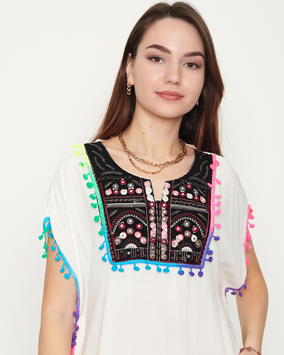 Жіноча літня туніка з білою бахромою - Одяг