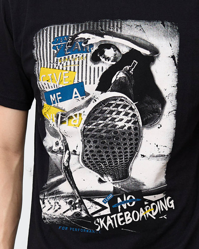 Černé bavlněné pánské tričko s barevným potiskem - Oblečení