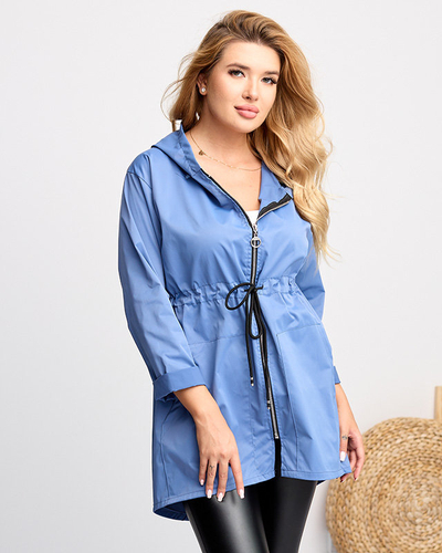 Жіноча синя довга куртка-вітровка на талії - одяг