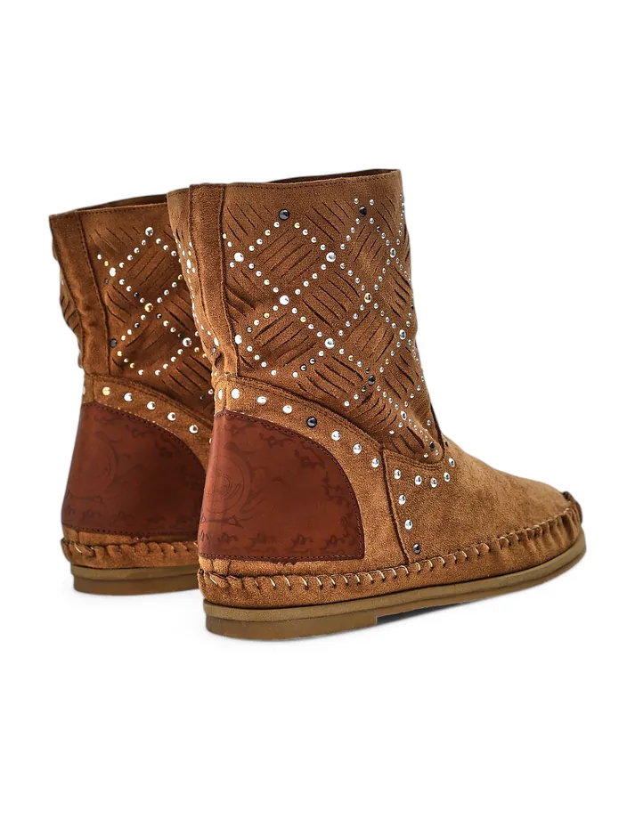 Royalfashion Dámské kotníkové boty s nízkým klínem a hřebíky Indický styl