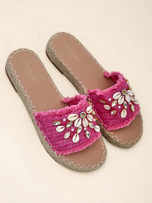 Жіночі шльопанці Royalfashion Callista Фуксія на платформі з мушлями