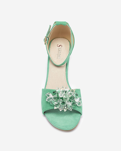 Зелені жіночі босоніжки на стійці з декоративними кристалами Cerosso- Footwear