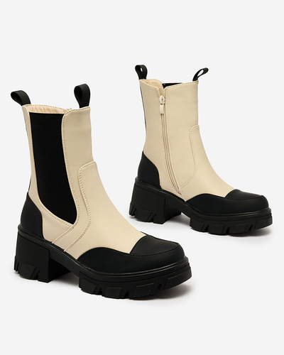 Royalfashion Dámské matné béžové kozačky Bevta na plochém podpatku