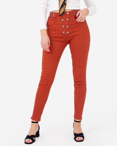 Dámské hnědé látkové treginy s ozdobnými knoflíky - Oblečení