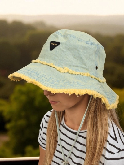 Sluneční klobouk dámský Aristea pastel jeans se žlutým lemováním boho
