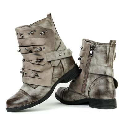 Botki z dżetami w kolorze khaki Lenia - Obuwie