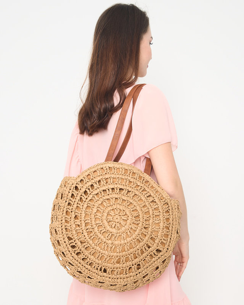 Жіноча кругла коричнева солом'яна сумка - Аксесуари