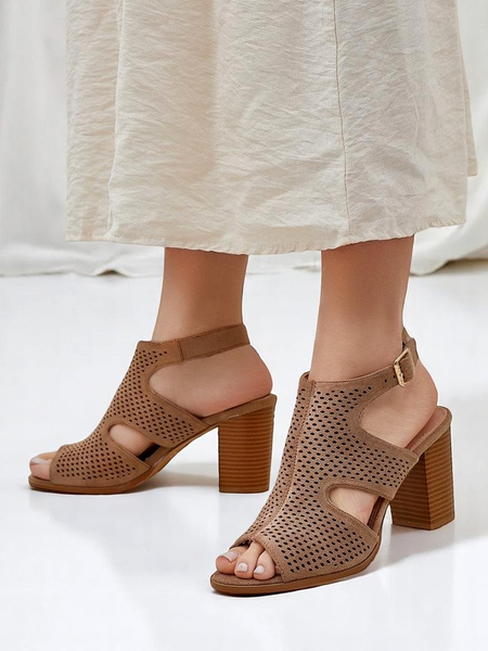Royalfashion dámské perforované sandály na sloupkovém podpatku Abetle