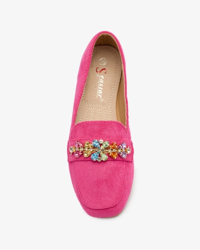 Royalfashion Neonově růžové dámské mokasíny s krystaly Olkeri