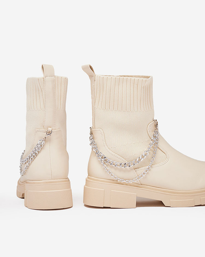 Бежеві жіночі черевики з верхом а'ля носок Foldaf- Footwear